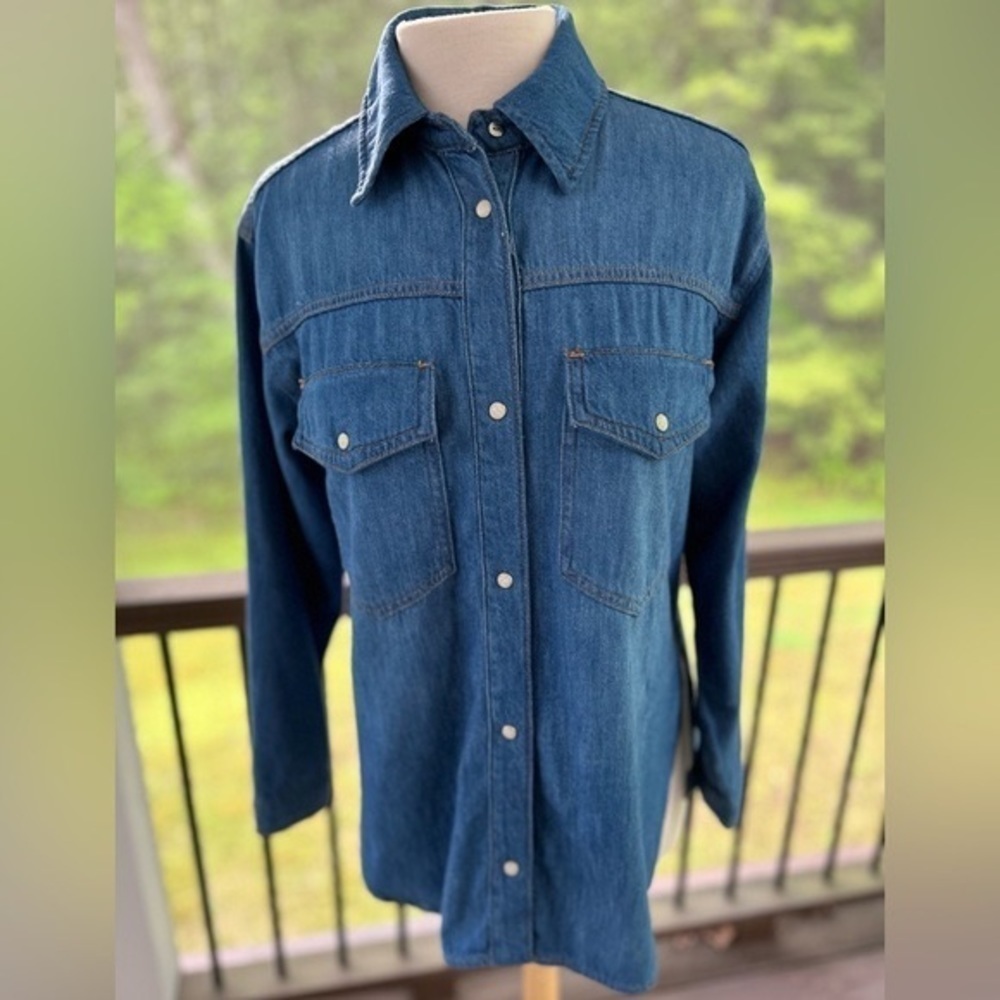 Zara Blue Denim Small Shacket Shirt Jacket Long Sleeve Snap Pockets Women’s NEW - Picture 10 of 10